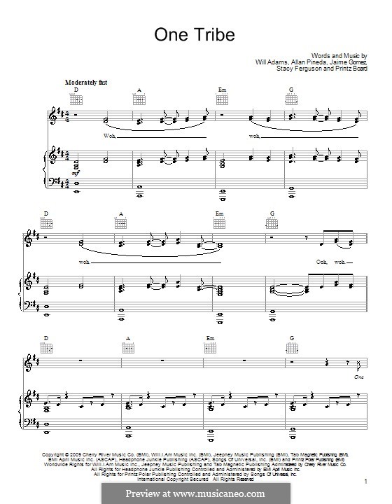 One Tribe (The Black Eyed Peas): Für Stimme und Klavier (oder Gitarre) by apl.de.ap, Jaime Gomez, Printz Board, Stacy Ferguson, will.i.am