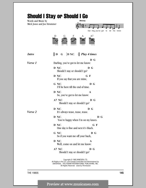 Should I Stay or Should I Go (The Clash): Text und Akkorde by Joe Strummer, Mick Jones
