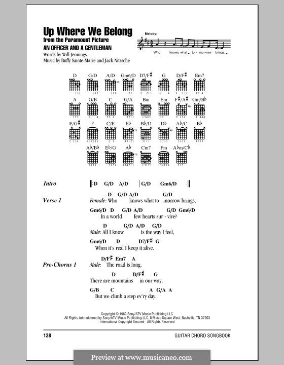 Up Where We Belong (Joe Cocker and Jennifer Warnes): Texte und Akkorde by Buffy Sainte-Marie, Jack Nitzsche, Will Jennings
