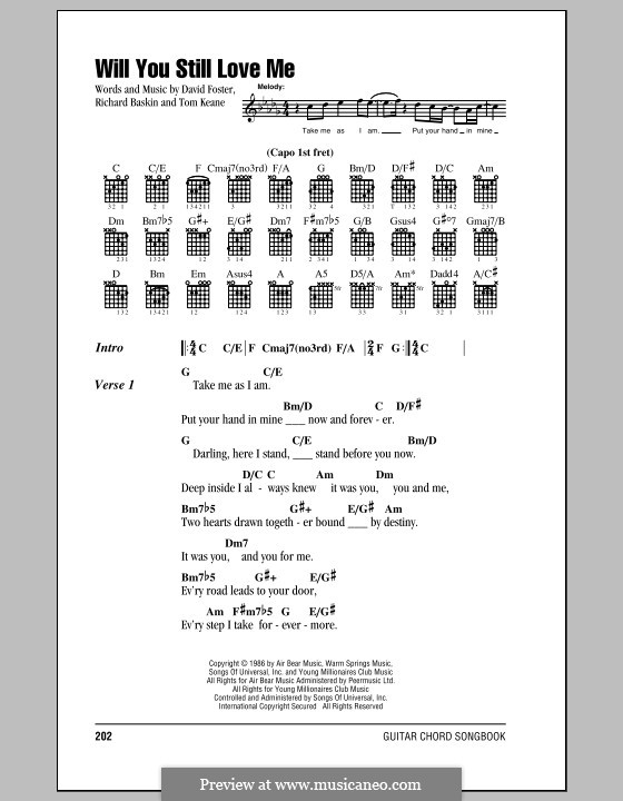 Will You Still Love Me (Chicago): Text und Akkorde by David Foster, Richard Baskin, Tom Keane