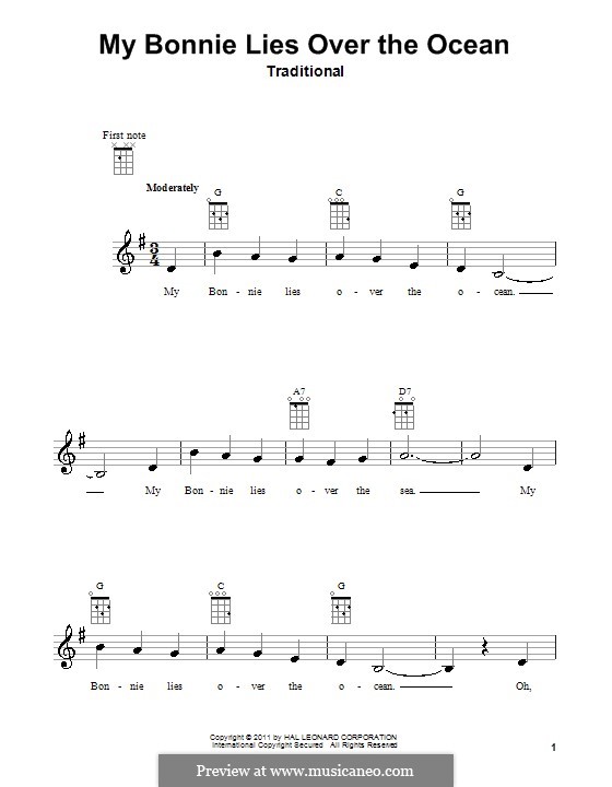 My Bonnie is over the Ocean: Für Ukulele by folklore