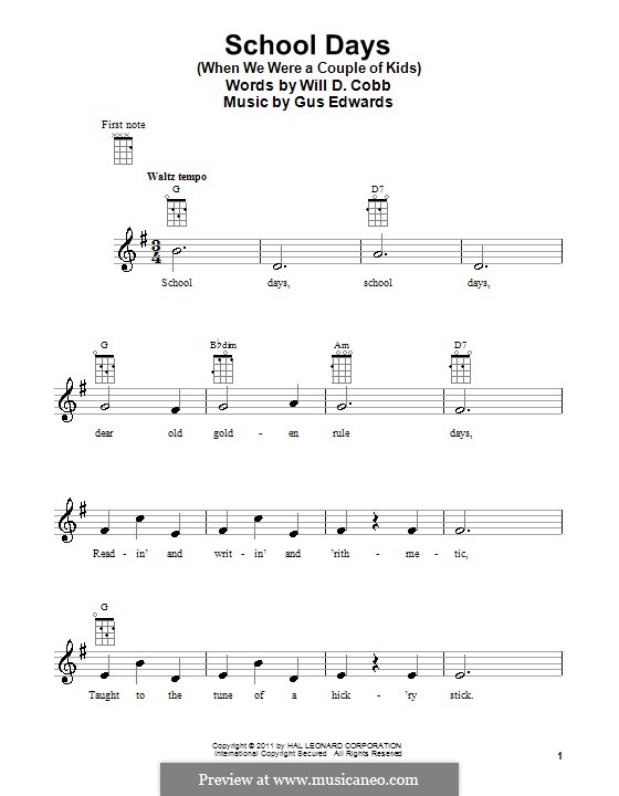 School Days (When We Were a Couple of Kids): Für Ukulele by Gus Edwards