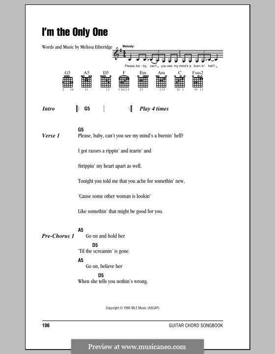 I'm the Only One: Text und Akkorde by Melissa Etheridge