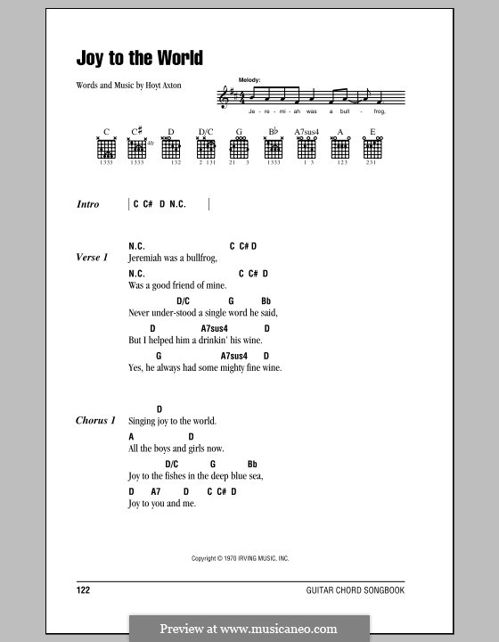 Joy to the World (Three Dog Night): Text und Akkorde by Hoyt Axton