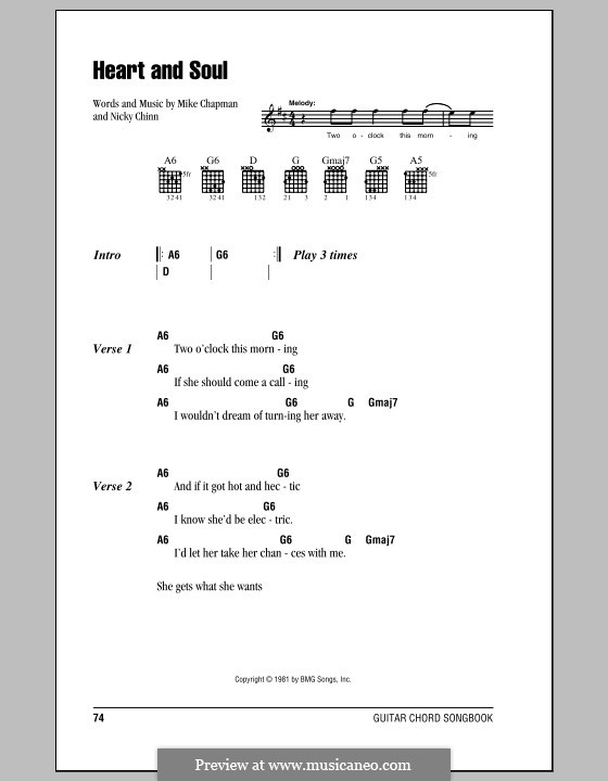 Heart and Soul (Huey Lewis and The News): Text und Akkorde by Mike Chapman, Nicky Chinn