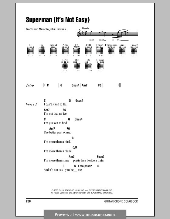 Superman (Five for Fighting): Text und Akkorde by John Ondrasik