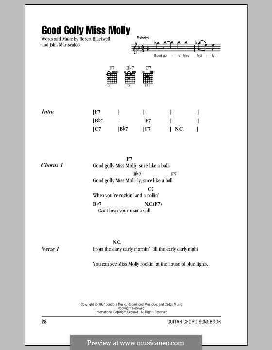 Good Golly Miss Molly (Little Richard): Text und Akkorde by John S. Marascalco, Robert A. Blackwell