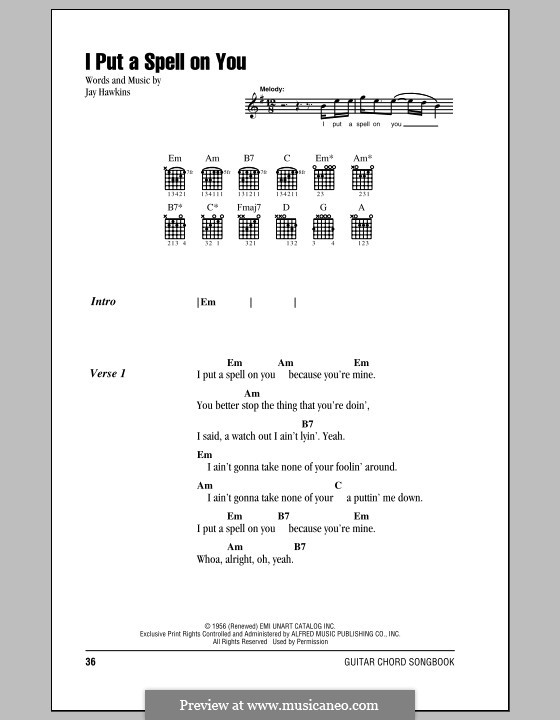 I Put a Spell on You (Creedence Clearwater Revival): Text und Akkorde by Jay Hawkins