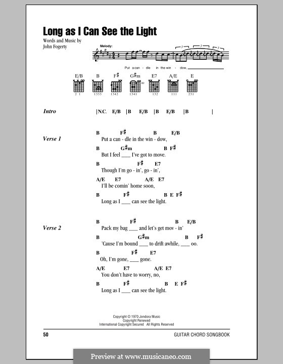Long as I Can See the Light (Creedence Clearwater Revival): Text und Akkorde by John C. Fogerty