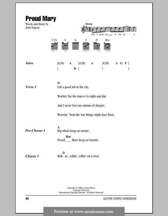 Proud Mary (Creedence Clearwater Revival): Text und Akkorde by John C. Fogerty