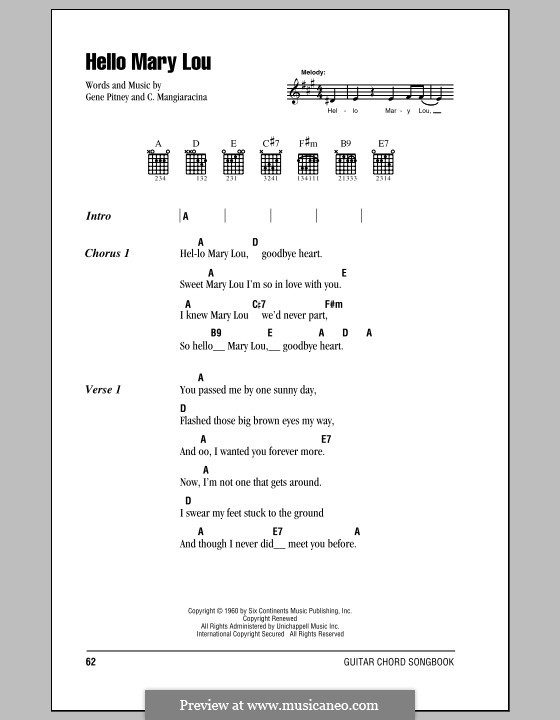 Hello Mary Lou (Ricky Nelson): Text und Akkorde by Cayet Mangiaracina, Gene Pitney