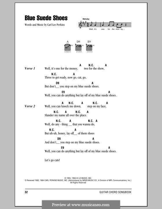 Blue Suede Shoes (Elvis Presley): Text und Akkorde by Carl Lee Perkins