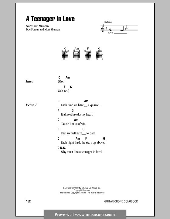 A Teenager in Love (Dion and The Belmonts): Texte und Akkorde by Doc Pomus, Mort Shuman