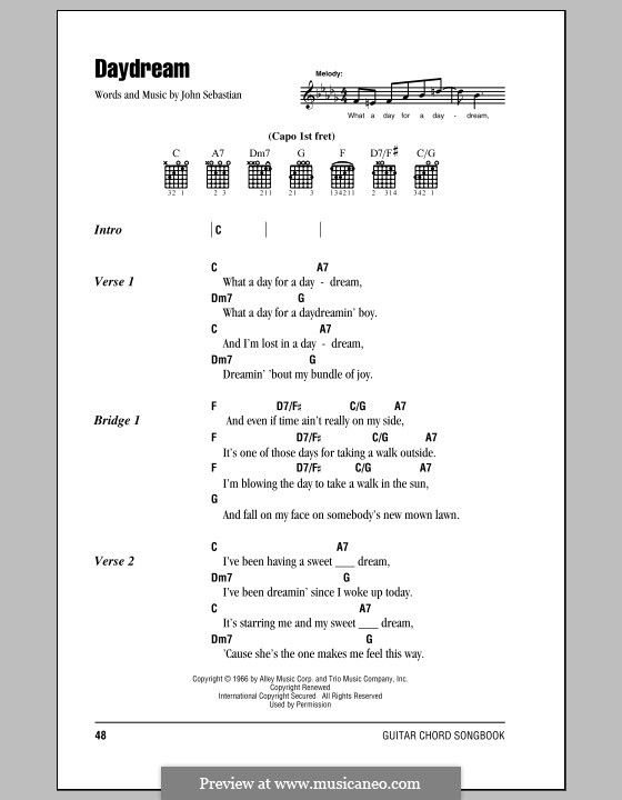 Daydream (The Lovin' Spoonful): Text und Akkorde by John B. Sebastian