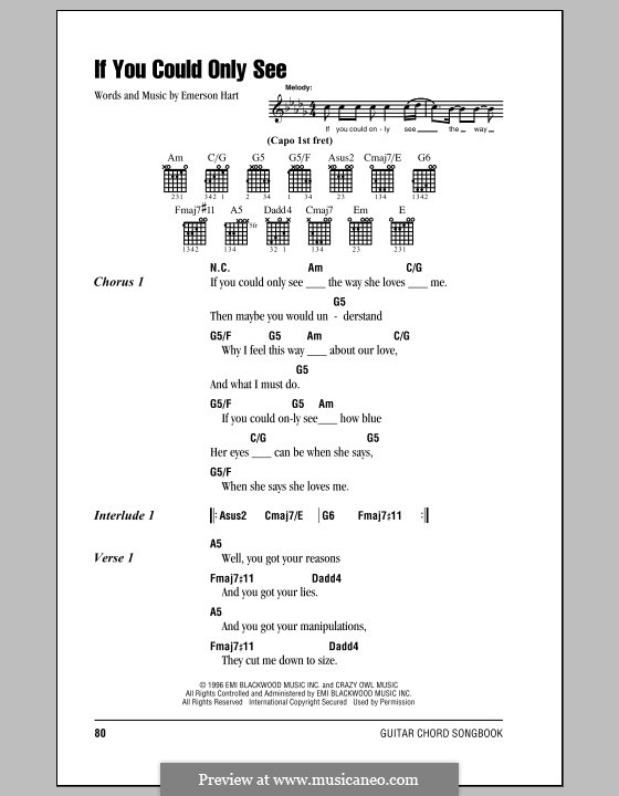 If You Could Only See (Tonic): Text und Akkorde by Emerson Hart