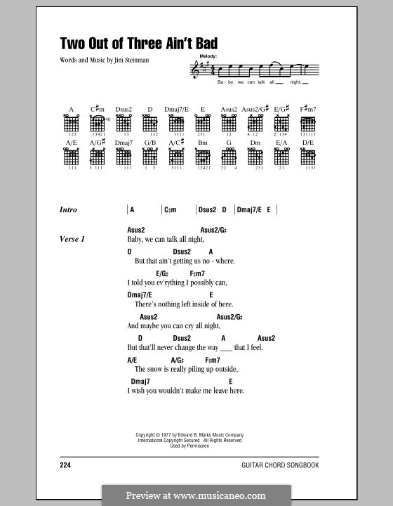 Two Out of Three ain't Bad (Meat Loaf): Texte und Akkorde by Jim Steinman