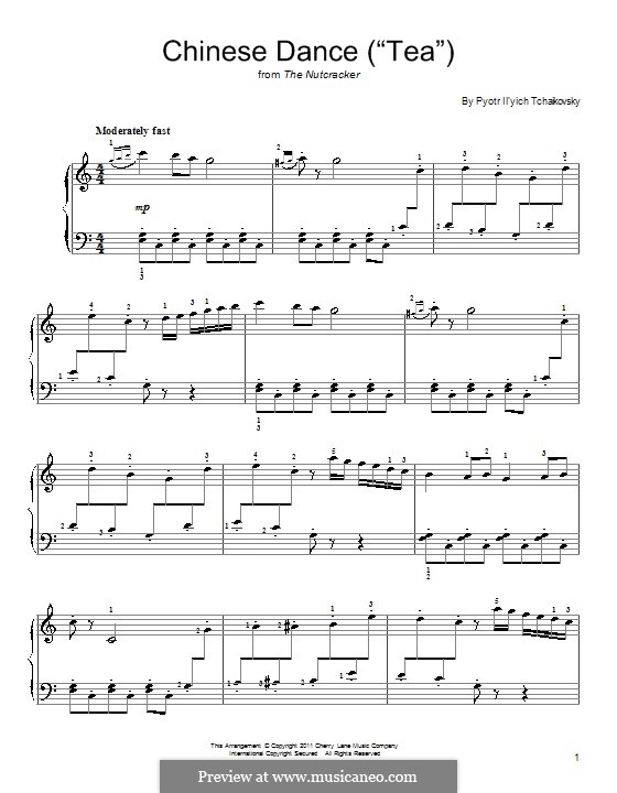 Nr.6 Chinesischer Tanz: Einfache Noten für Klavier by Pjotr Tschaikowski