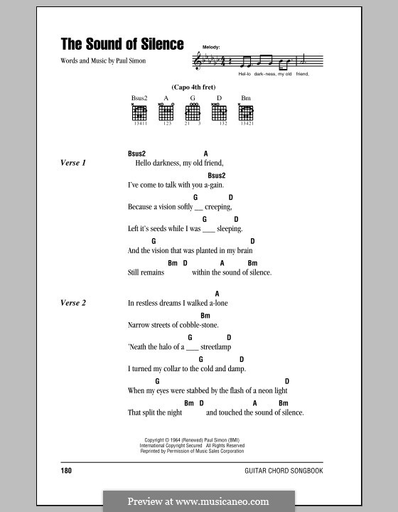 The Sound of Silence (Simon & Garfunkel): Text und Akkorde by Paul Simon