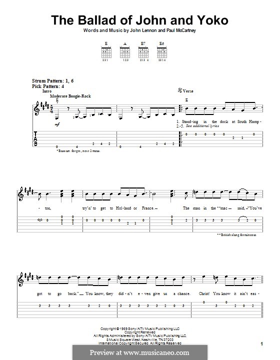 The Ballad of John and Yoko (The Beatles): Für Gitarre (leicht, mit Tabulatur) by John Lennon, Paul McCartney
