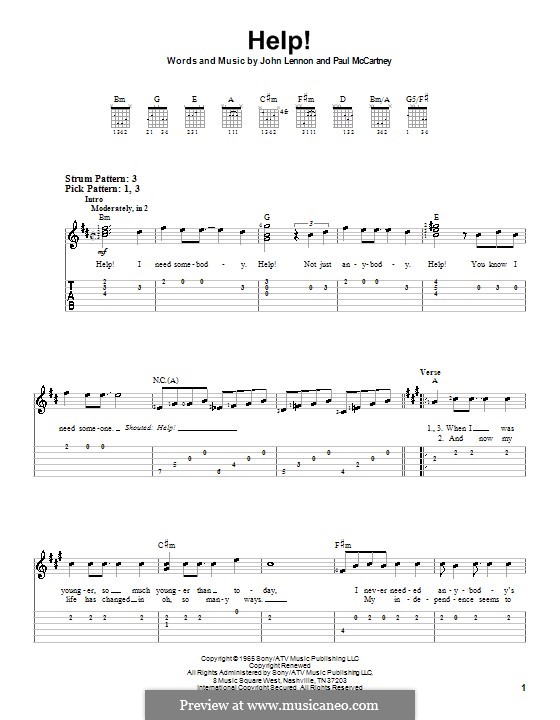 Help! (The Beatles): Für Gitarre (leicht, mit Tabulatur) by John Lennon, Paul McCartney
