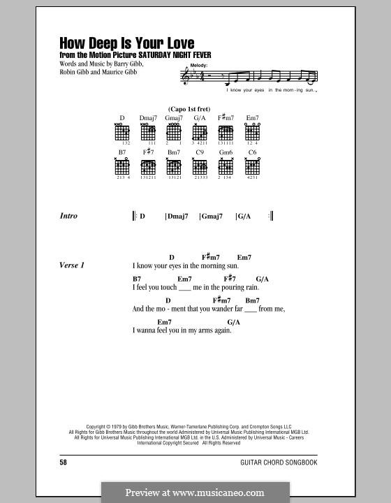 How Deep Is Your Love (The Bee Gees): Text und Akkorde by Barry Gibb, Maurice Gibb, Robin Gibb