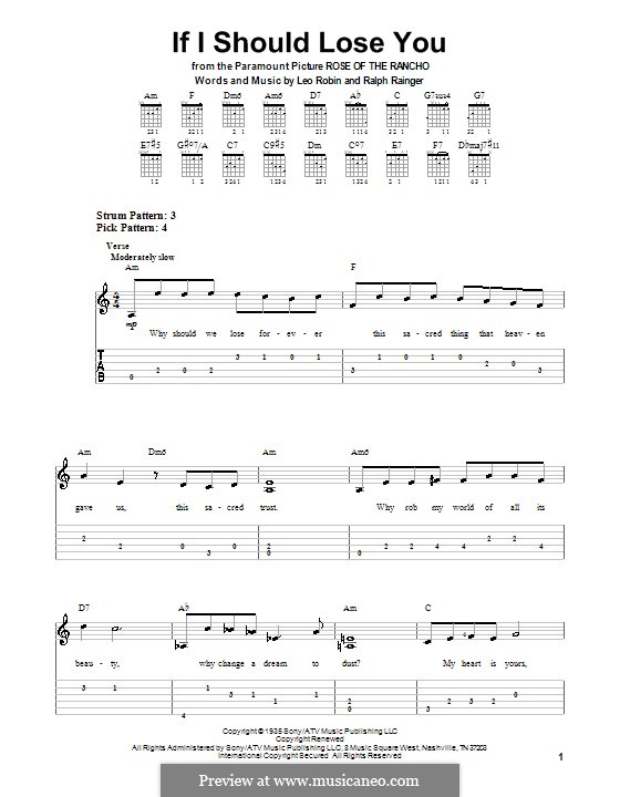 If I Should Lose You (Phineas Newborn): Für Gitarre (Sehr leichte Fassung) by Leo Robin, Ralph Rainger