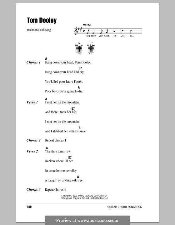 Tom Dooley: Text und Akkorde by folklore