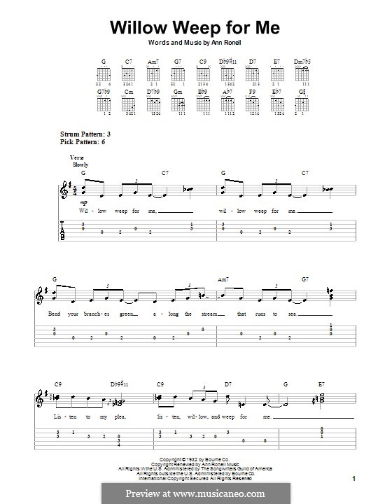 Willow Weep for Me (Chad & Jeremy): Für Gitarre (Sehr leichte Fassung) by Ann Ronell