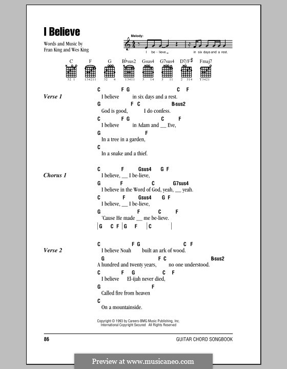 I Believe (Wes King): Text und Akkorde by Fran King