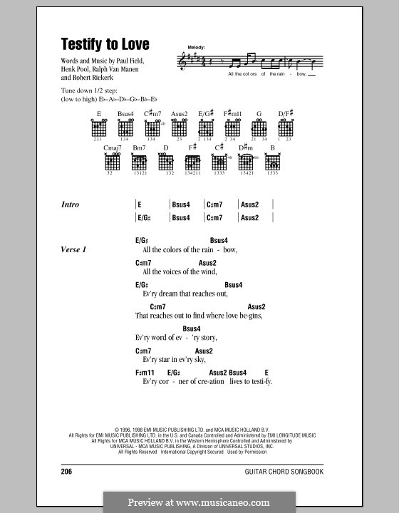 Testify to Love (Avalon): Text und Akkorde by Henk Pool, Paul Field, Ralph Van Manen, Robert Riekerk