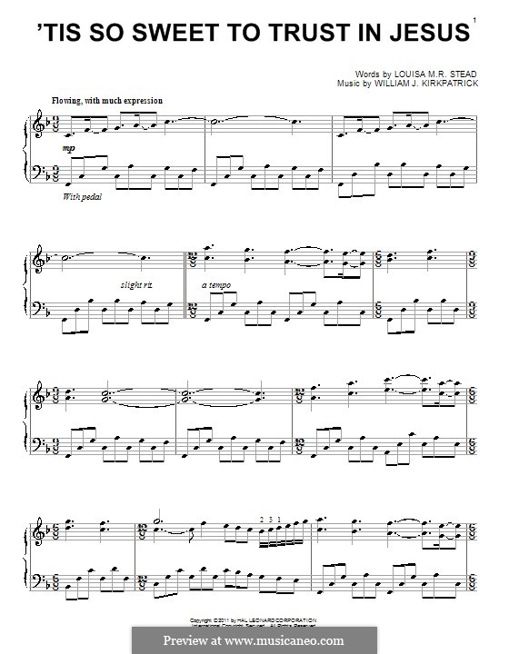 'Tis So Sweet to Trust in Jesus: Für Klavier by William (James) Kirkpatrick