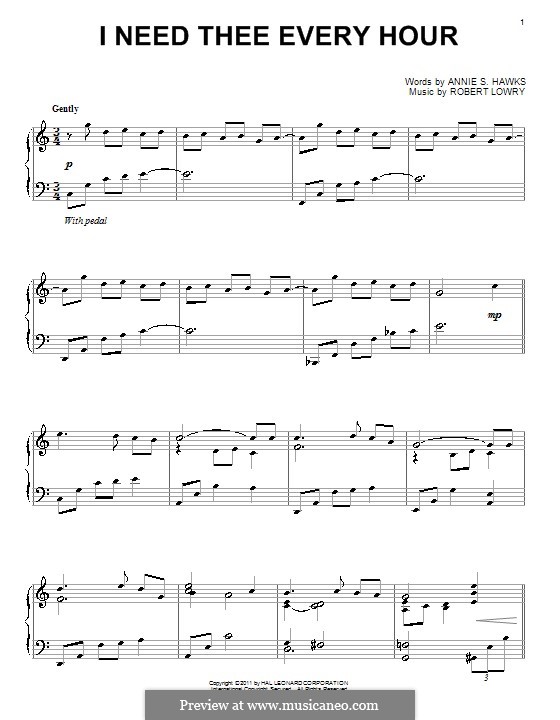 I Need Thee Every Hour: Für Klavier by Robert Lowry