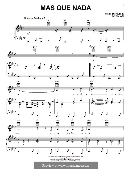 Mas Que Nada (Say No More): Für Stimme mit Klavier oder Gitarre (Sergio Mendes) by Jorge Ben