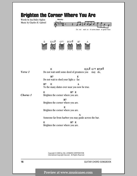 Brighten the Corner Where You Are: Text und Akkorde by Charles Hutchinson Gabriel