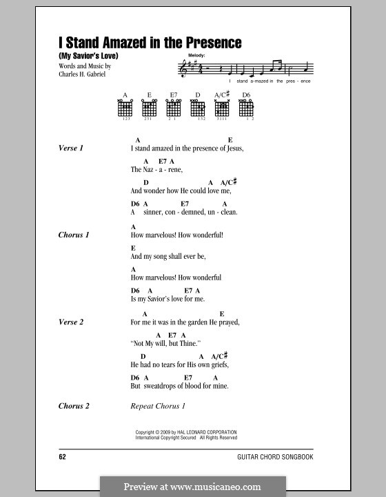 I Stand Amazed in the Presence (My Savior's Love): Text und Akkorde by Charles Hutchinson Gabriel
