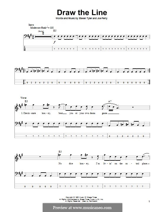 Draw the Line (Aerosmith): Für Bassgitarre mit Tabulatur by Joe Perry, Steven Tyler