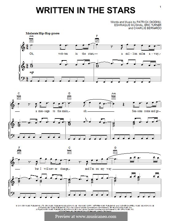Written in the Stars (Tinie Tempah featuring Eric Turner): Für Stimme und Klavier (oder Gitarre) by Charlie Bernardo, Eric Turner, Eshraque Mughal, Patrick Okogwu