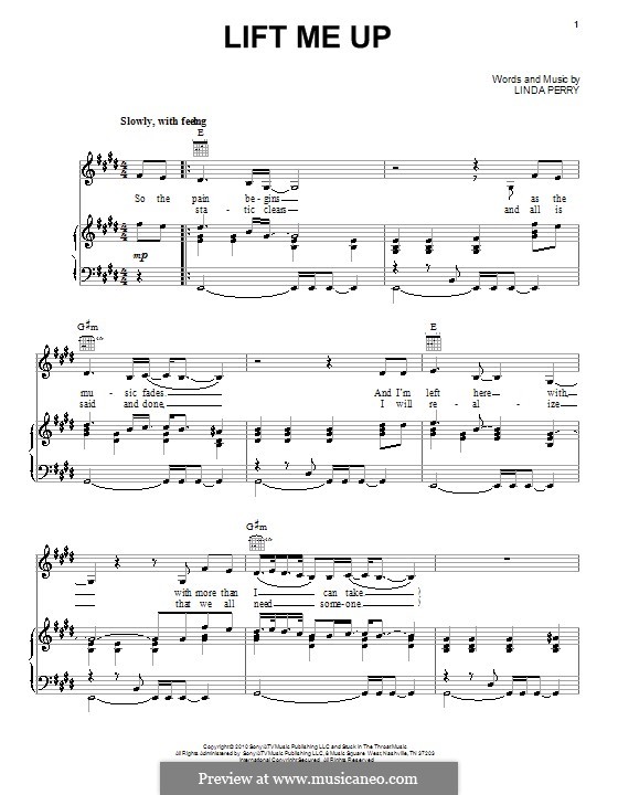 Lift Me Up (Christina Aguilera): Für Stimme und Klavier (oder Gitarre) by Linda Perry