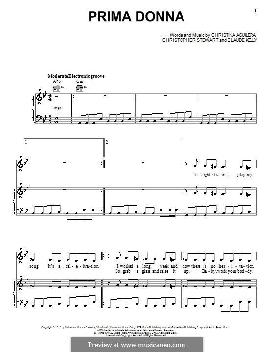 Prima Donna (Christina Aguilera): Für Stimme und Klavier (oder Gitarre) by Tricky Stewart , Claude Kelly