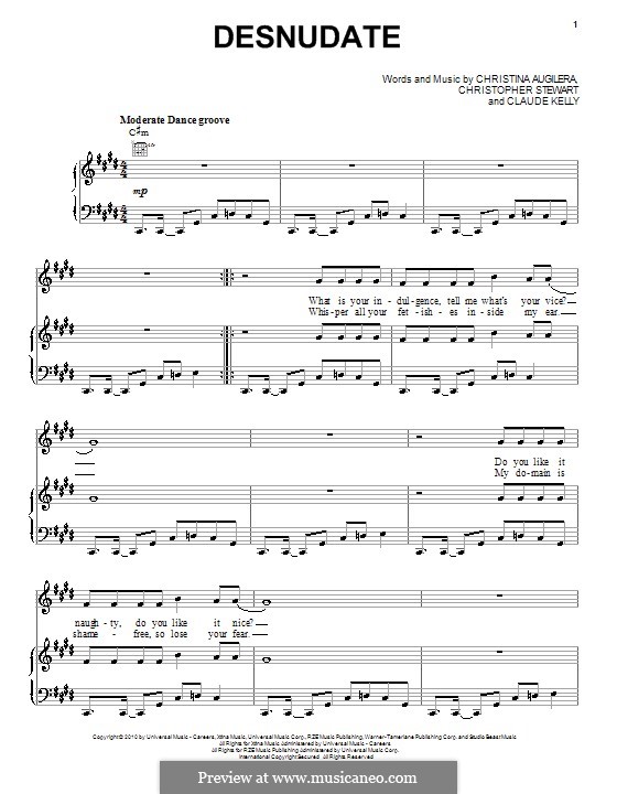 Desnudate (Christina Aguilera): Für Stimme und Klavier (oder Gitarre) by Tricky Stewart , Claude Kelly