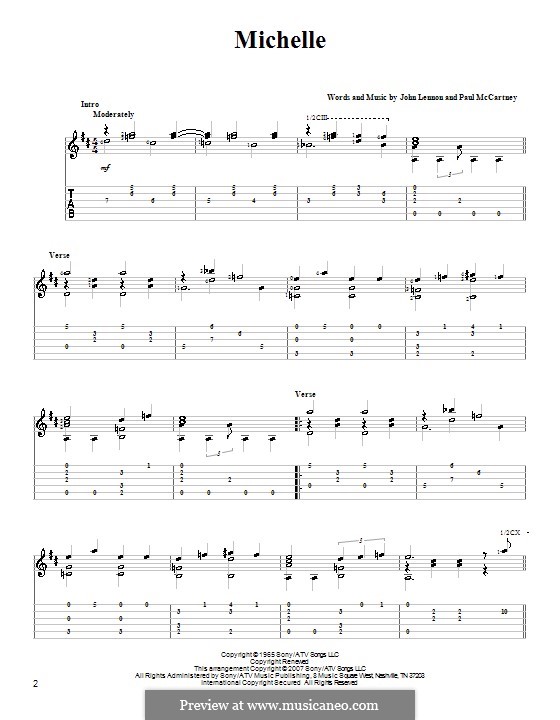 Michelle (The Beatles), for One Instrument: Für Gitarre mit Tabulatur (D Major) by John Lennon, Paul McCartney