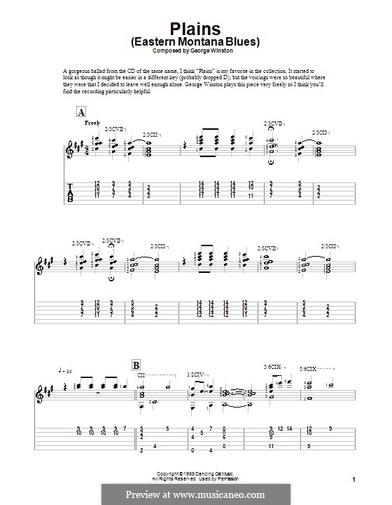Plains (Eastern Montana Blues): Für Gitarre mit Tab by George Winston