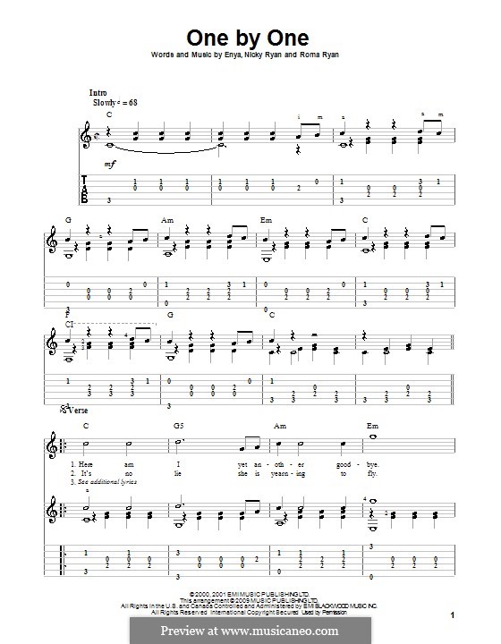 One By One (Enya): Für Gitarre mit Tab by Nicky Ryan, Roma Ryan