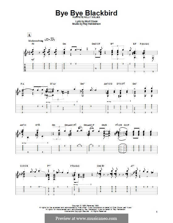 Bye Bye Blackbird: Für Gitarre mit Tab by Ray Henderson