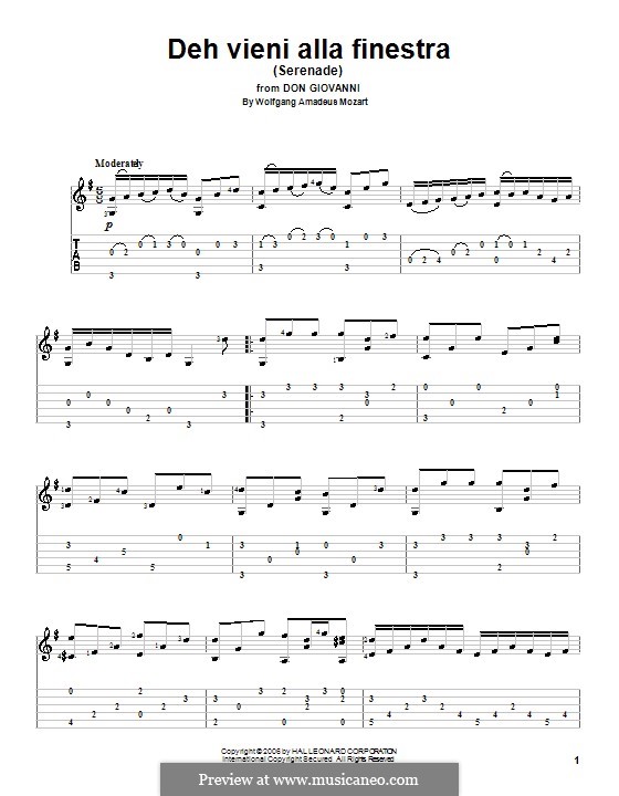 Deh vieni alla finestra: Für Gitarre by Wolfgang Amadeus Mozart