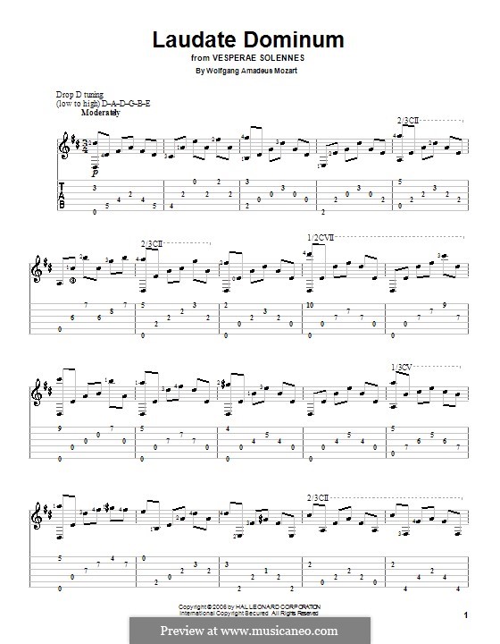 Vesperae solennes de confessore, K.339: Laudate Dominum, for guitar by Wolfgang Amadeus Mozart