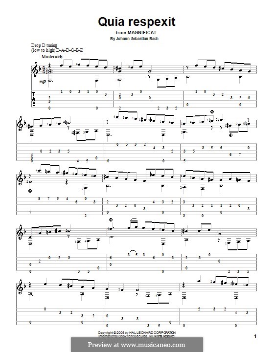 Magnificat in D-Dur, BWV 243: Quia respexit, for guitar by Johann Sebastian Bach
