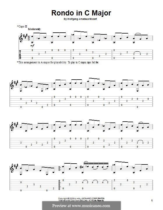 Divertissement Nr.17 D-Dur, K.334: Rondo, für Gitarre by Wolfgang Amadeus Mozart