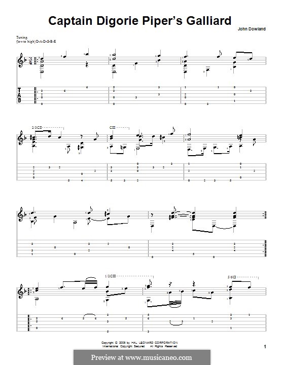 Captain Digorie Piper's Galliard: Für Gitarre by John Dowland