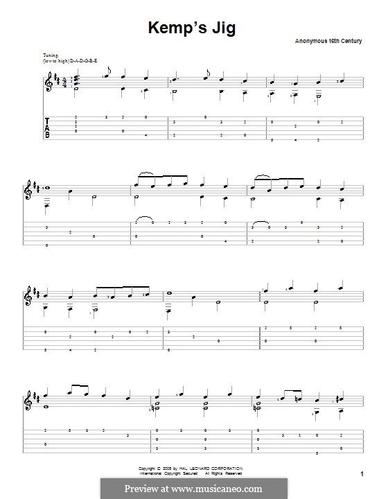 Kemp's Jig: Für Gitarre by Unknown (works before 1850)